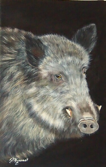 sanglier- peinture acrylique sur toile signée Peinture intitulée "sanglier- peinture…" par Patricia Giroldini Hyvernat, Œuvre d'art originale, Acrylique Monté sur Châssis…