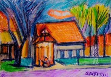 Peinture intitulée "Fontaine du Lion" par Slobodan Spasojevic (Spaki), Œuvre d'art originale, Pastel