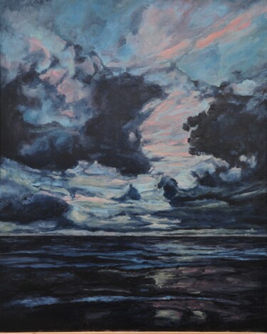 Painting titled "Y una posdata en un…" by Fuensanta R.Urien, Original Artwork, Oil Mounted on Wood Stretcher frame