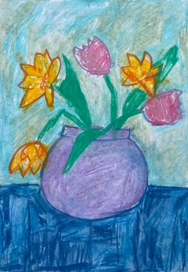 Рисунок под названием "bouquet pour maman" - Annashori, Подлинное произведение искусства, Пастель