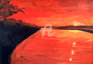 Digital Arts titled "Red sunset" by Katwrina Golban, Original Artwork, Gouache