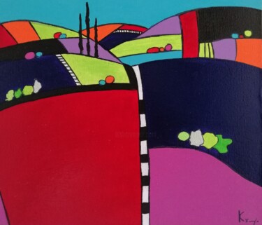 Collines Peinture intitulée "Collines" par Carole Carpier, Œuvre d'art originale, Acrylique Monté sur Châssis en bois