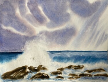 "Splish Splash" Waves on the Beach, Watercolor on Paper Peinture intitulée ""Splish Splash" Wav…" par Elena Tuncer, Œuvre d'art originale, Aquarelle