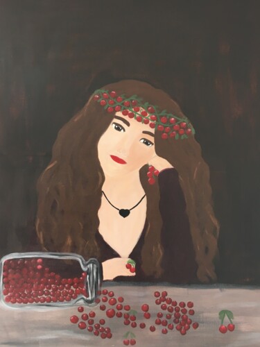 Peinture intitulée "Récolte de cerises" par Alexandra Falaise, Œuvre d'art originale, Acrylique Monté sur Panneau de bois