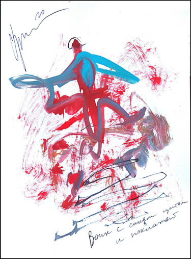 Drawing titled "warrior with blue s…" by Dima Dima Vil Ms Wilms (Rok Zivopisec Rock Painter), Original Artwork, Gouache