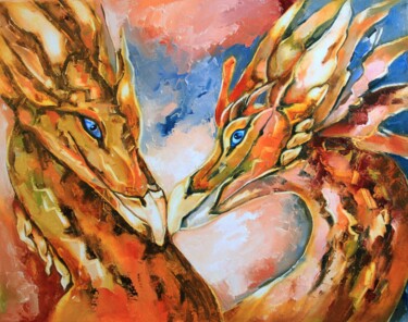 Dragon Painting Original Animal Art Oil Stretcher canvas Schilderij getiteld "Dragon Painting Ori…" door Lyudmila Knyazeva, Origineel Kunstwerk, Olie Gemonteerd op Frame voor houten…