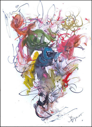 Drawing titled "abstract bouquet 74…" by Dima Dima Vil Ms Wilms (Rok Zivopisec Rock Painter), Original Artwork, Gouache