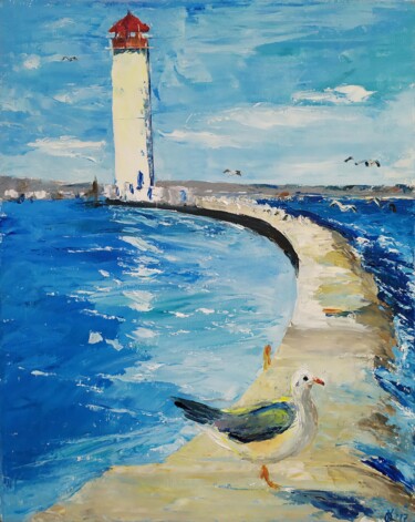 A sunny day on the sea coast Malerei mit dem Titel "A sunny day on the…" von Olha Komisaryk (OK), Original-Kunstwerk, Öl