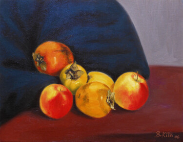 Painting titled "Still Life" by Bledi Kita, Original Artwork, Oil Mounted on Wood Stretcher frame