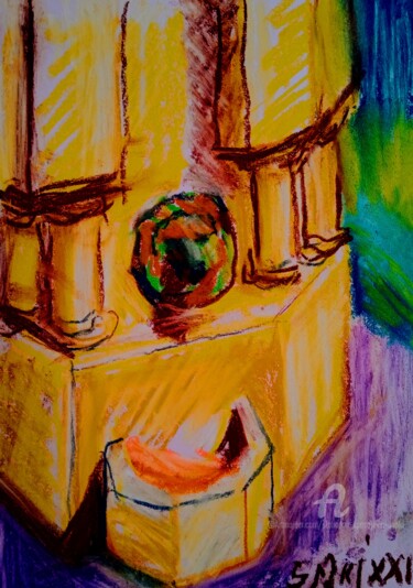 Peinture intitulée "Fontaine du Lion "D…" par Slobodan Spasojevic (Spaki), Œuvre d'art originale, Pastel