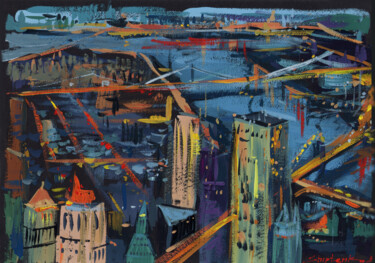 Night in New York "Night in New York" başlıklı Tablo Bogdan Shiptenko tarafından, Orijinal sanat, Guaş boya
