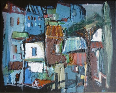 Schilderij getiteld "Maisons d'ocre 2" door Christelle Veron Cherbonnier, Origineel Kunstwerk, Acryl Gemonteerd op Frame voo…