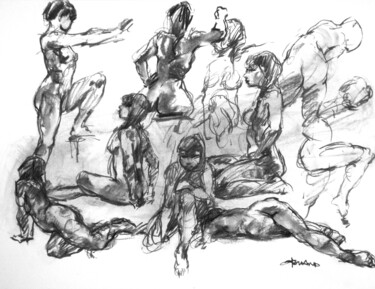 Dessin intitulée "fusain 50/65 2011 1…" par Christian Rolland, Œuvre d'art originale, Fusain
