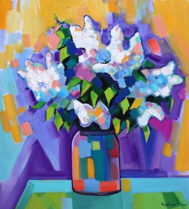 Lilac flowers (50x55cm, oil painting, ready to hang) 绘画 标题为“Lilac flowers (50x5…” 由Tigran Aveyan, 原创艺术品, 油 安装在木质担架架上