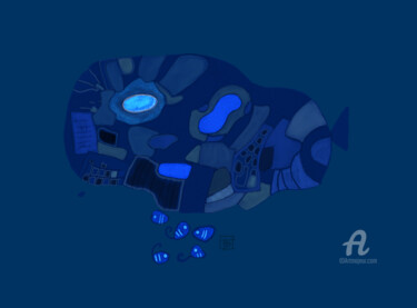 la baleine bleue Arts numériques intitulée "la baleine bleue" par Florence Provost, Œuvre d'art originale, Peinture numérique