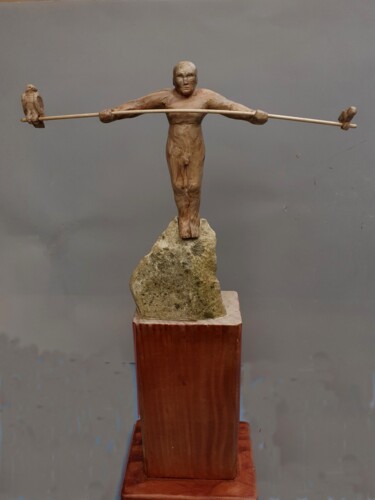 Sculpture titled "Entre guerre et paix" by Jean-Pierre Thaurenne, Original Artwork, Wood