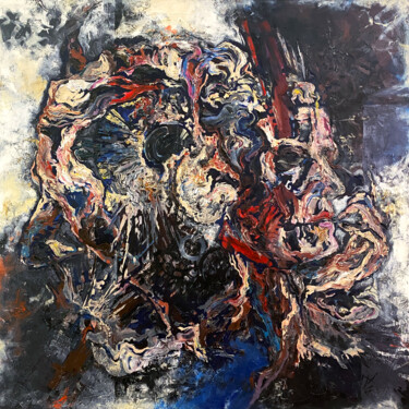 Surreal expressive portrait of man (70/70) Картина под названием "Surreal expressive…" - Alek Tretiak, Подлинное произведение искусства, Масло Установлен на Деревянная…