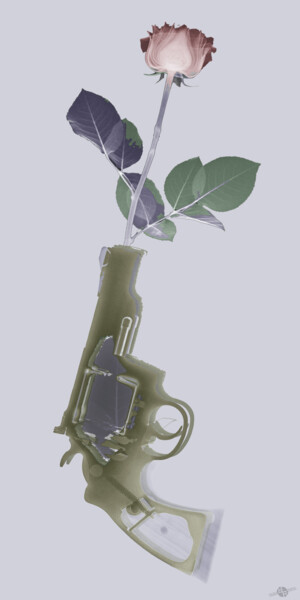 Hand Gun and Flower X-Ray Series 1 绘画 标题为“Hand Gun and Flower…” 由Tony Rubino, 原创艺术品, 丙烯 安装在木质担架架上