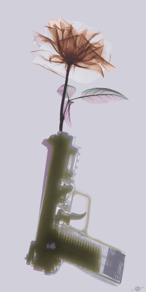 Hand Gun and Flower X-Ray Series 2 绘画 标题为“Hand Gun and Flower…” 由Tony Rubino, 原创艺术品, 丙烯 安装在木质担架架上