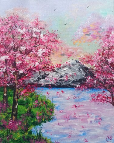 Pintura titulada "PAISAJE EN FLOR" por María Del Carmen Pérez, Obra de arte original, Acrílico Montado en Bastidor de camill…