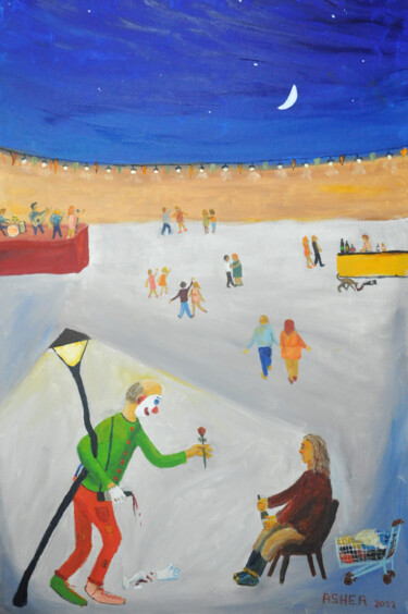 Painting titled "The joy of wine" by Asher, Original Artwork, Oil Mounted on Wood Stretcher frame