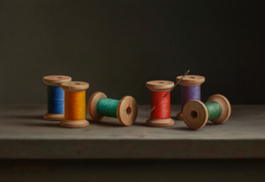 Peinture intitulée "Cotton bobbins" par Albert Kechyan, Œuvre d'art originale, Huile