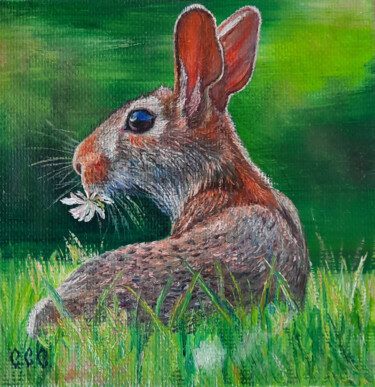 Bunny, easter" in a frame 「Bunny, easter" in a…」というタイトルの絵画 Sergey Suslovによって, オリジナルのアートワーク, オイル 段ボールにマウント
