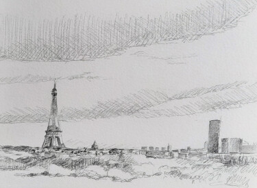 Dessin intitulée "Depuis Suresnes" par Pascal Brachet, Œuvre d'art originale, Crayon