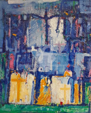绘画 标题为“Structure en bleus” 由Jean-Marc Chapelet (jeanmarchapelet), 原创艺术品, 油
