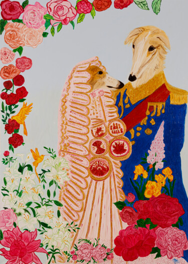 Les Barzoï : Photo de mariage Peinture intitulée "Les Barzoï : Photo…" par Murielle Lucie Clément, Œuvre d'art originale, Huile