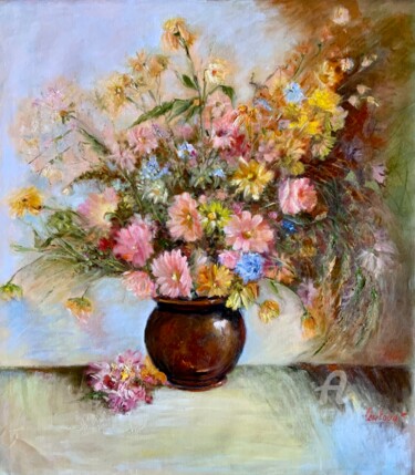제목이 "Alpine bouquet 3"인 미술작품 Olga Liutova-Amplatz로, 원작, 기름 목재 패널에 장착됨