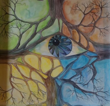 Peinture intitulée "Les 4 saisons" par Isabelle Zwang, Œuvre d'art originale, Aquarelle
