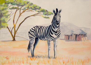 Aquarelle originale et unique, intitulée: Zèbre de Burchell Peinture intitulée "Aquarelle originale…" par Isabelle Redonnet, Œuvre d'art originale, Aquarelle