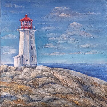 The lighthouse and the sun Painting titled "The lighthouse and…" by Anna Shuvaeva, Original Artwork, Acrylic Mounted on Wood Stretcher frame