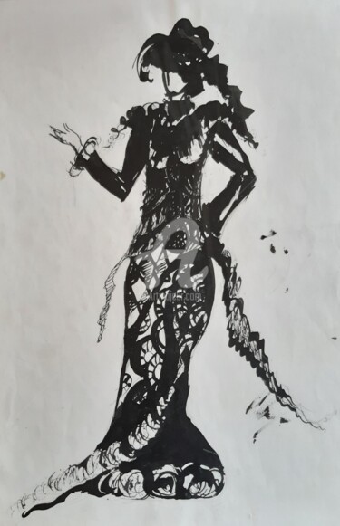 Digital Arts titled "Lady retro 3" by Katwrina Golban, Original Artwork, Ink