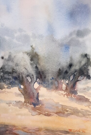 Painting titled "sobreiros" by Francisco Cadete, Original Artwork, Watercolor