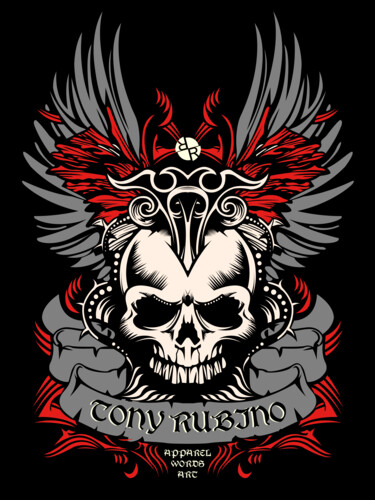 绘画 标题为“Rubino Brand Skull…” 由Tony Rubino, 原创艺术品, 丙烯 安装在木质担架架上