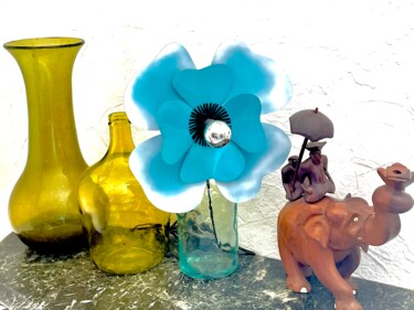 Lampe fleur pavot L’ORIENTAL Design intitulée "Lampe fleur pavot L…" par Joel Carpentier (Ambiance d'Antan), Œuvre d'art originale, Luminaire