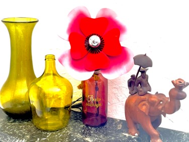 Lampe fleur pavot Fleur Sauvage Design intitulée "Lampe fleur pavot F…" par Joel Carpentier (Ambiance d'Antan), Œuvre d'art originale, Luminaire