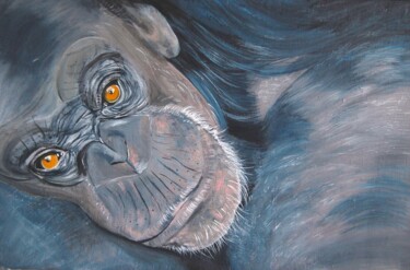 chimpanzé- peinture acrylique sur toile signée Painting titled "chimpanzé- peinture…" by Patricia Giroldini Hyvernat, Original Artwork, Acrylic Mounted on Wood Stretcher f…