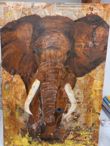 L'ELEPHANT NEWS Peinture intitulée "L'ELEPHANT NEWS" par Delphine Grezes, Œuvre d'art originale, Acrylique