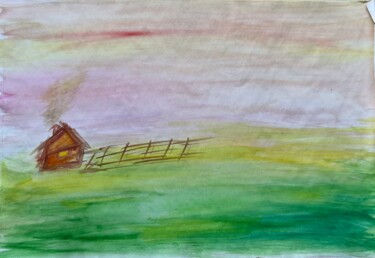 Рисунок под названием "village" - Annashori, Подлинное произведение искусства, Акварель