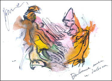 Dibujo titulada "former angel and gi…" por Dima Dima Vil Ms Wilms (Rok Zivopisec Rock Painter), Obra de arte original, Gouac…
