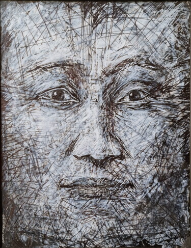 绘画 标题为“Autoportrait enchev…” 由Henri Eisenberg, 原创艺术品, 丙烯 安装在纸板上