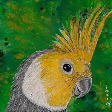 Tekening getiteld "perroquet jaune" door Iakim, Origineel Kunstwerk, Acryl Gemonteerd op Frame voor houten brancard