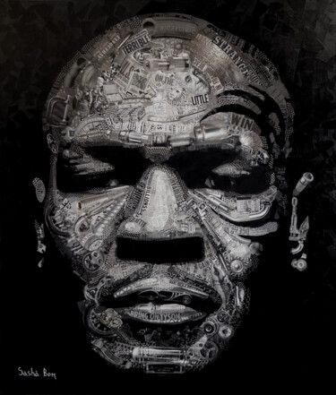 Collages titled "Iron Mike 2" by Sasha Bom, Original Artwork, Collages Mounted on Wood Stretcher frame
