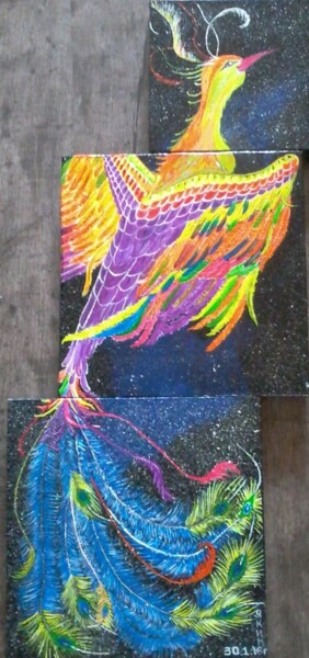 图画 标题为“oiseau de feu dans…” 由Iakim, 原创艺术品, 丙烯 安装在木质担架架上