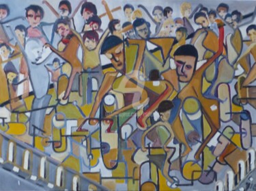 Painting titled "Sprint" by Esdez, Original Artwork, Oil Mounted on Wood Stretcher frame