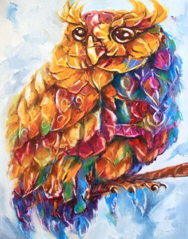 Owl bird painting original art wild animals modern paintings Schilderij getiteld "Owl bird painting o…" door Lyudmila Knyazeva, Origineel Kunstwerk, Olie Gemonteerd op Frame voor houten…