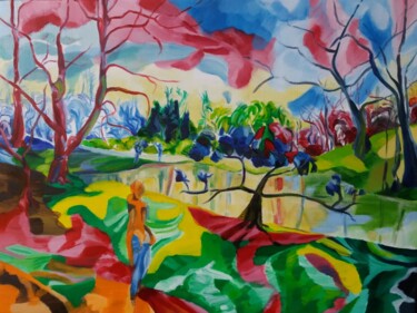 Peinture intitulée "Parc Josaphat 3" par Marc Declercq, Œuvre d'art originale, Huile